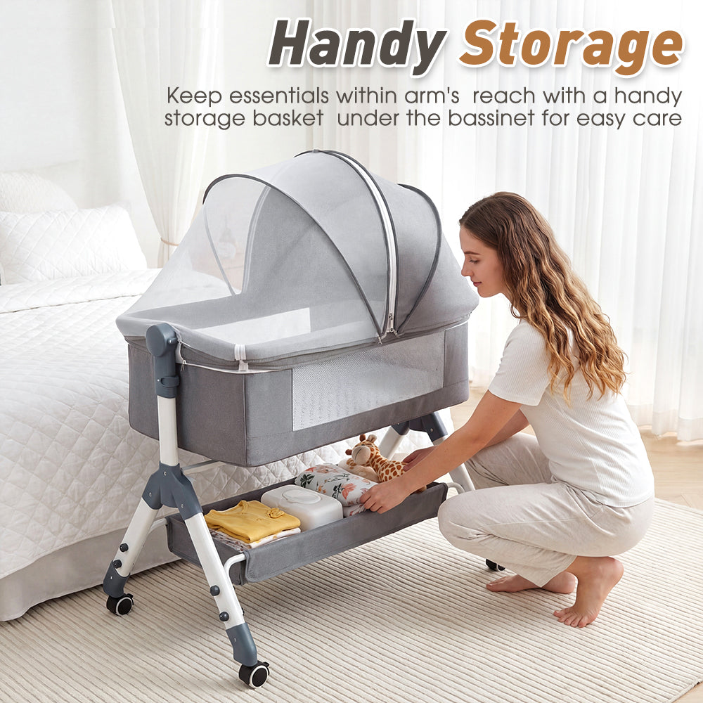 PlayPals Baby Cot Crib Bed Portable Bassinet Bedside Sleeper Adjustable Height - Sunyee