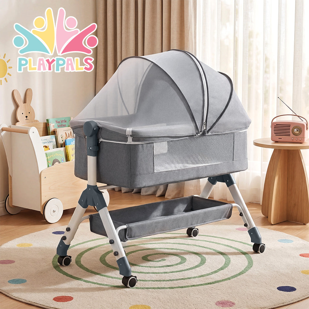 PlayPals Baby Cot Crib Bed Portable Bassinet Bedside Sleeper Adjustable Height - Sunyee