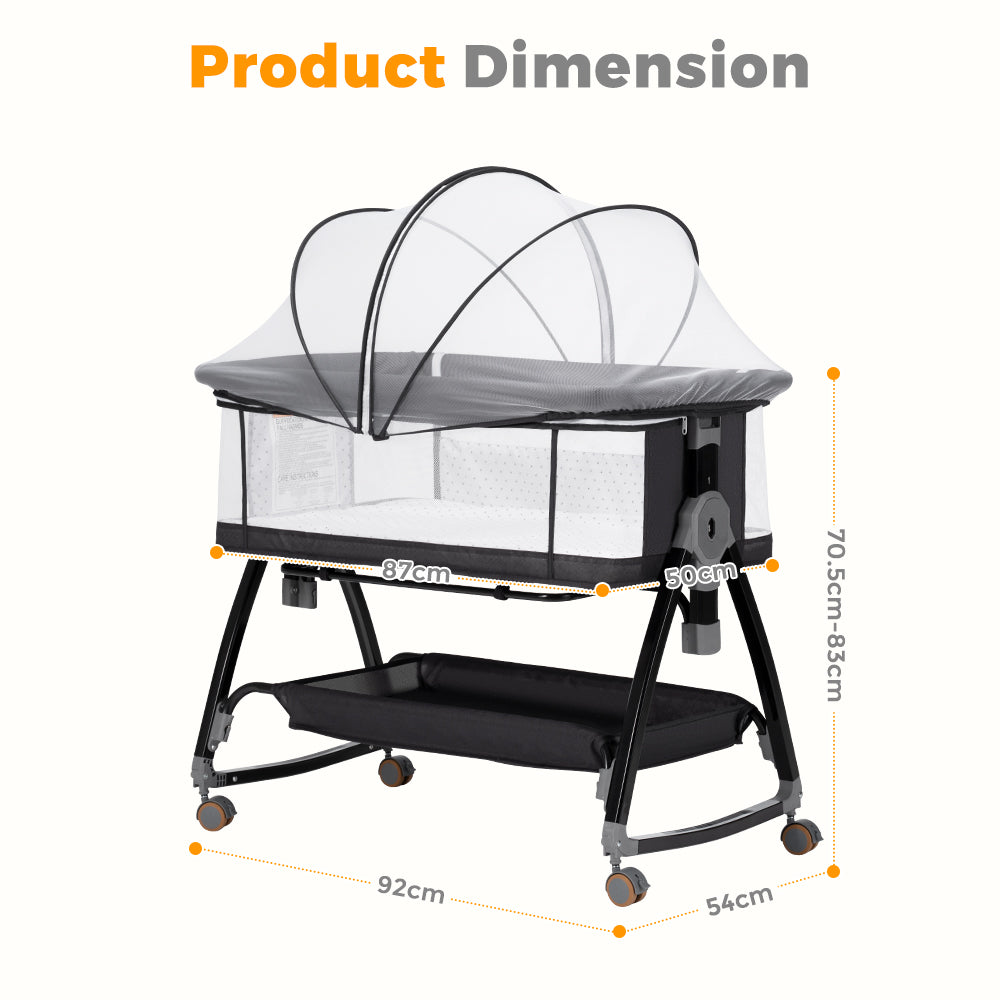 PlayPals 3-in-1 Baby Cot Crib Bed Bassinet Bedside Sleeper Portable Black