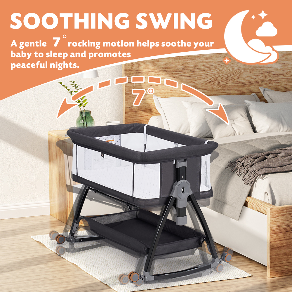 PlayPals 3-in-1 Baby Cot Crib Bed Bassinet Bedside Sleeper Portable Black