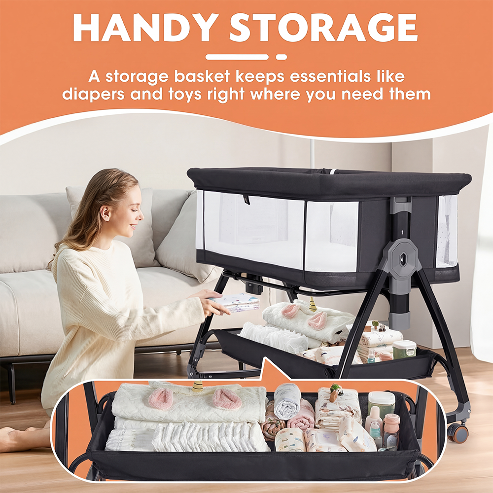 PlayPals 3-in-1 Baby Cot Crib Bed Bassinet Bedside Sleeper Portable Black