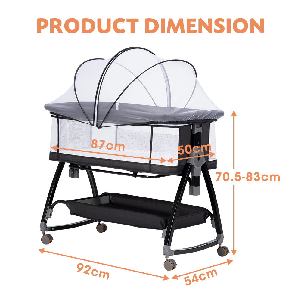 PlayPals 3-in-1 Baby Cot Crib Bed Bassinet Bedside Sleeper Portable Black - Sunyee
