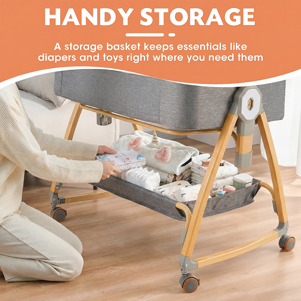 PlayPals 3-in-1 Baby Cot Crib Bed Bassinet Bedside Sleeper Portable Grey