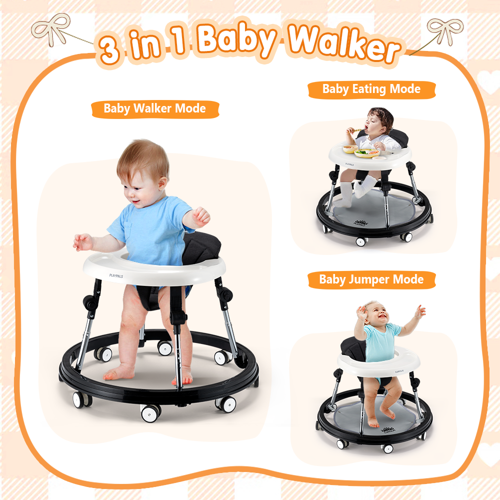 Playpals 3-IN-1 Baby Walker Adjustable Stroller Kids Ride On Toy Black - Sunyee