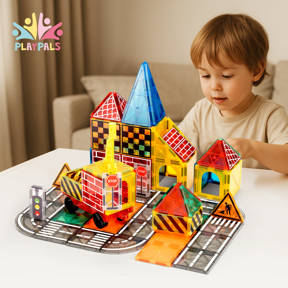 Playpals Kids Magnetic Tiles Road Set City Building Toys Child Gift - Sunyee