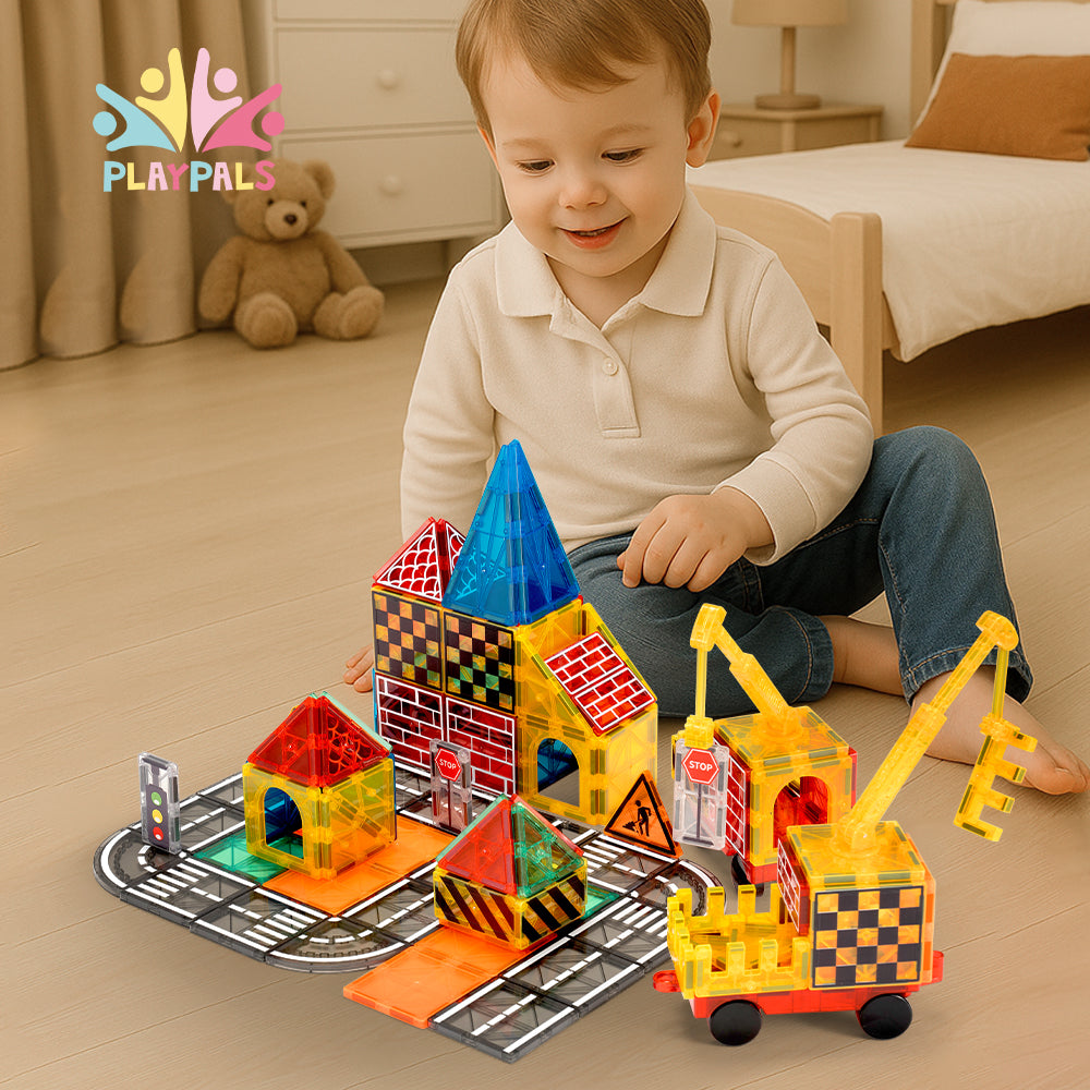 Playpals Kids Magnetic Tiles Road Set City Building Toys Child Gift - Sunyee