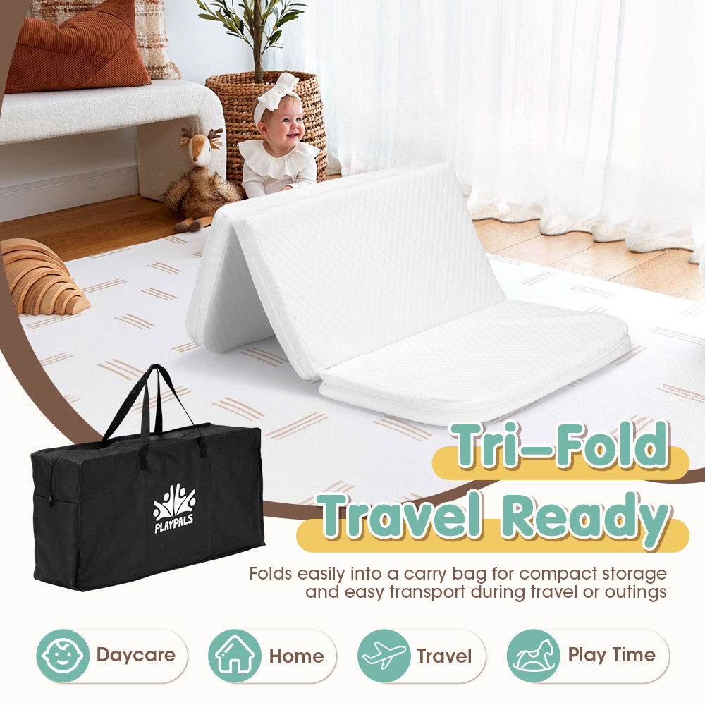 PlayPals Folding Baby Cot Mattress 5.5CM Dual-Sided Foam w/Carrying Bag - Sunyee