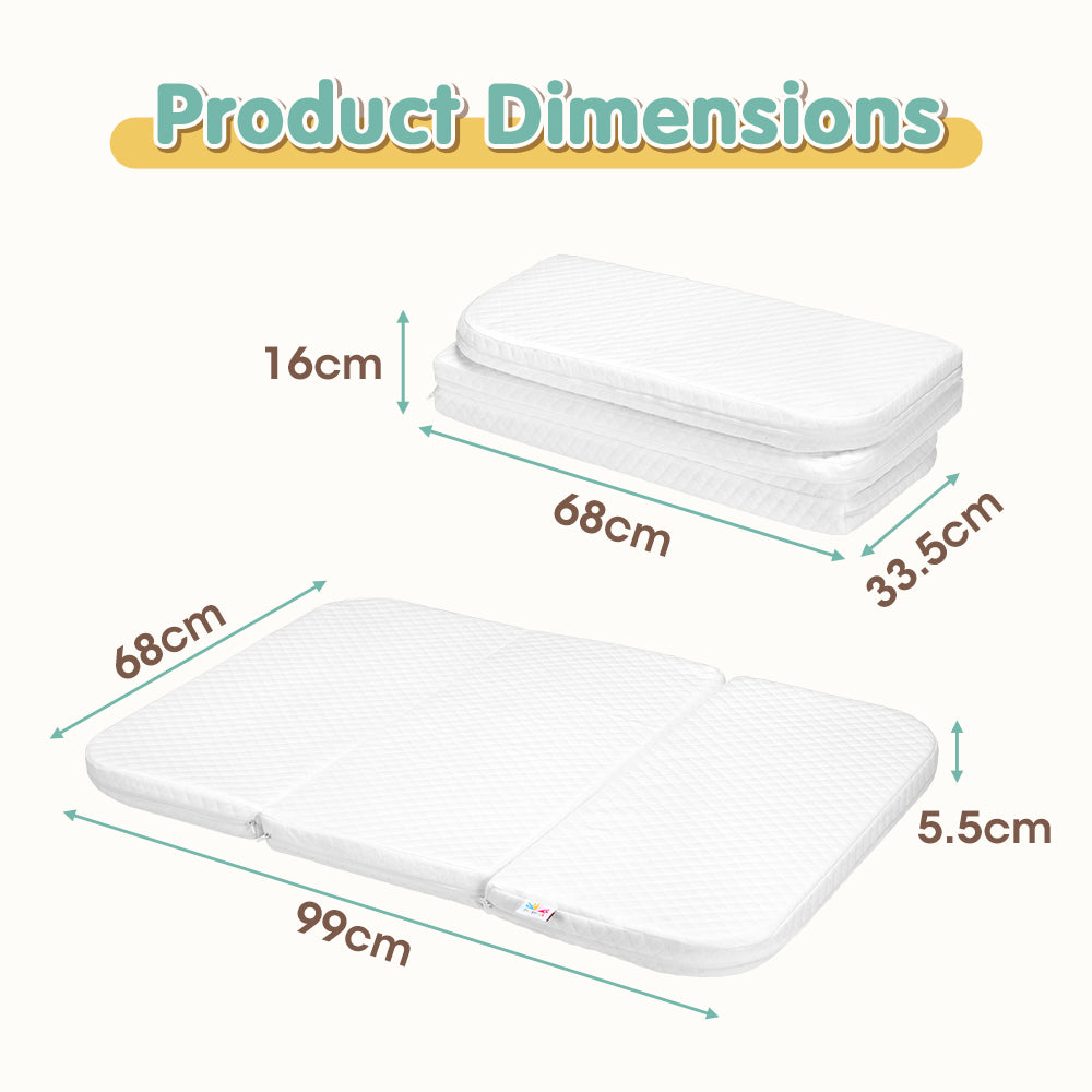 PlayPals Folding Baby Cot Mattress 5.5CM Dual-Sided Foam w/Carrying Bag - Sunyee