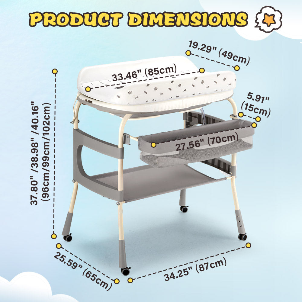 PlayPals Foldable Baby Bathtub with Changing Table w/ Wheels Diaper Change - Sunyee