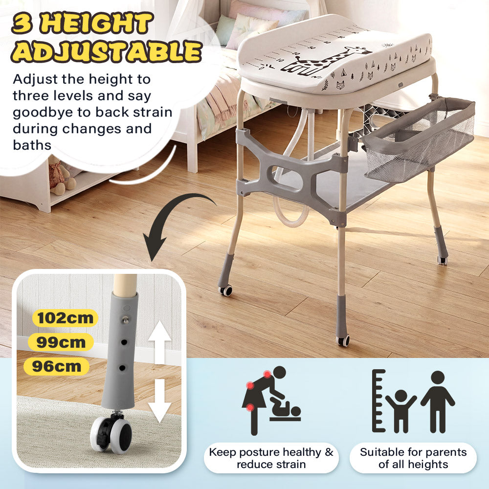 PlayPals Foldable Baby Bathtub with Changing Table w/ Wheels Diaper Change - Sunyee