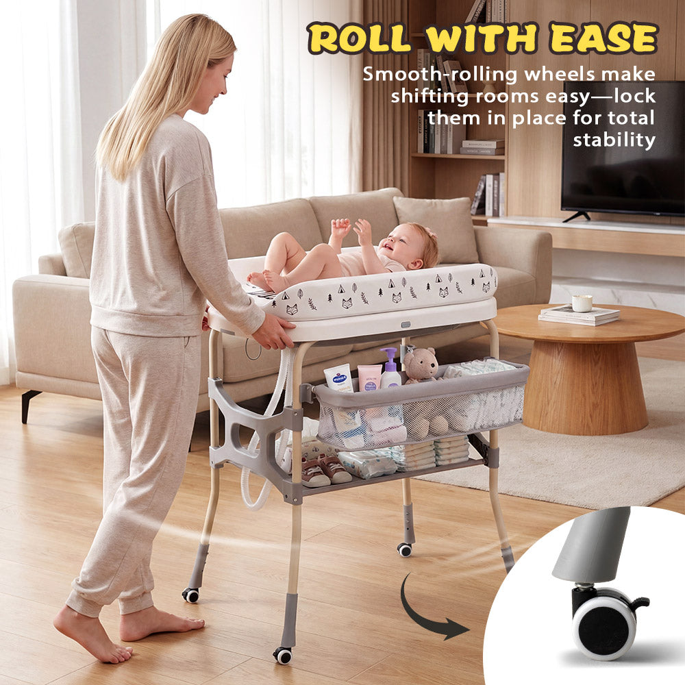 PlayPals Foldable Baby Bathtub with Changing Table w/ Wheels Diaper Change - Sunyee