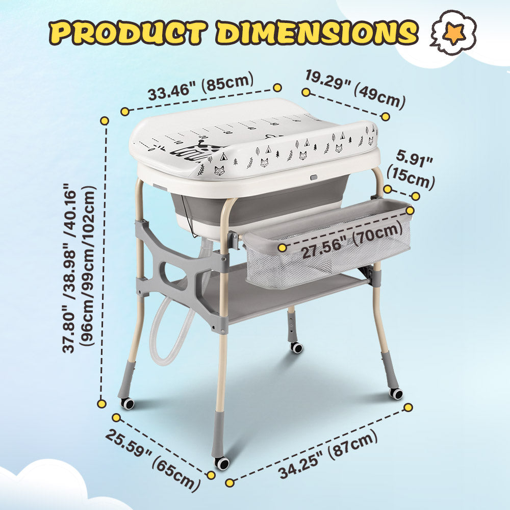 PlayPals Foldable Baby Bathtub with Changing Table w/ Wheels Diaper Change - Sunyee