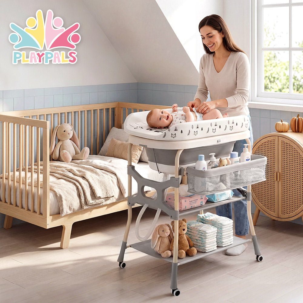 PlayPals Foldable Baby Bathtub with Changing Table w/ Wheels Diaper Change - Sunyee