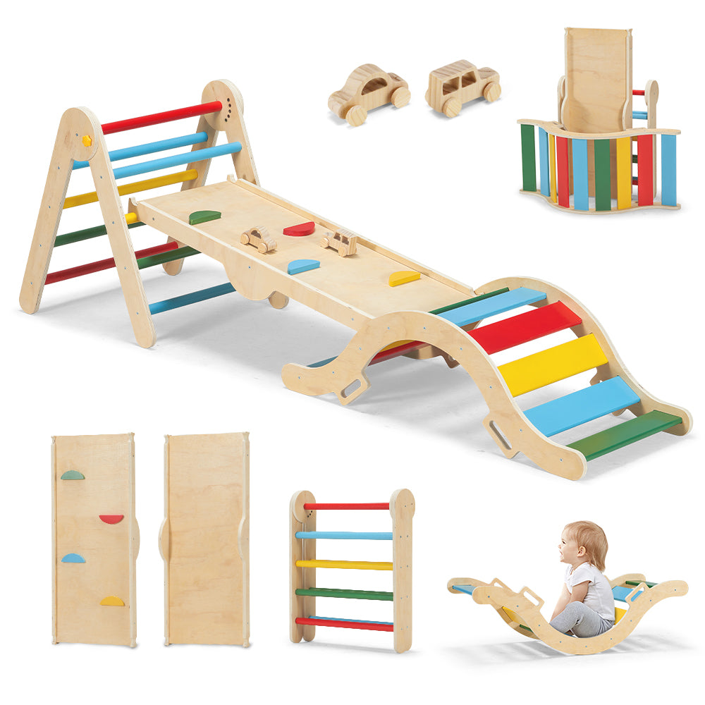 PlayPals 6-In-1 Pikler Triangle Set Wooden Montessori Climbing for Toddlers - Sunyee