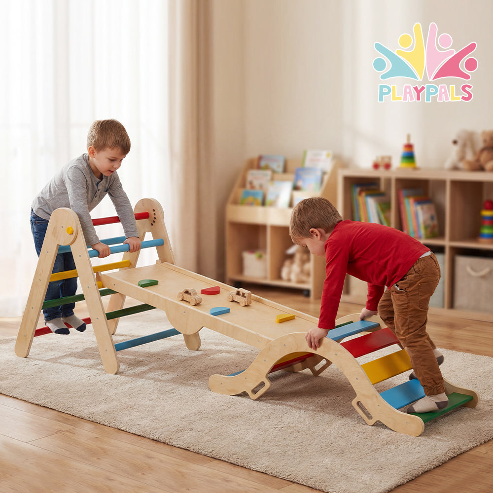 PlayPals 6-In-1 Pikler Triangle Set Wooden Montessori Climbing for Toddlers - Sunyee