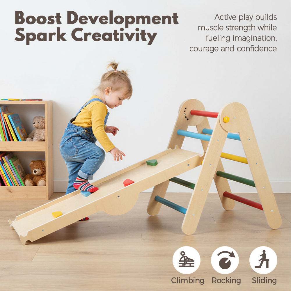 PlayPals 6-In-1 Pikler Triangle Set Wooden Montessori Climbing for Toddlers - Sunyee