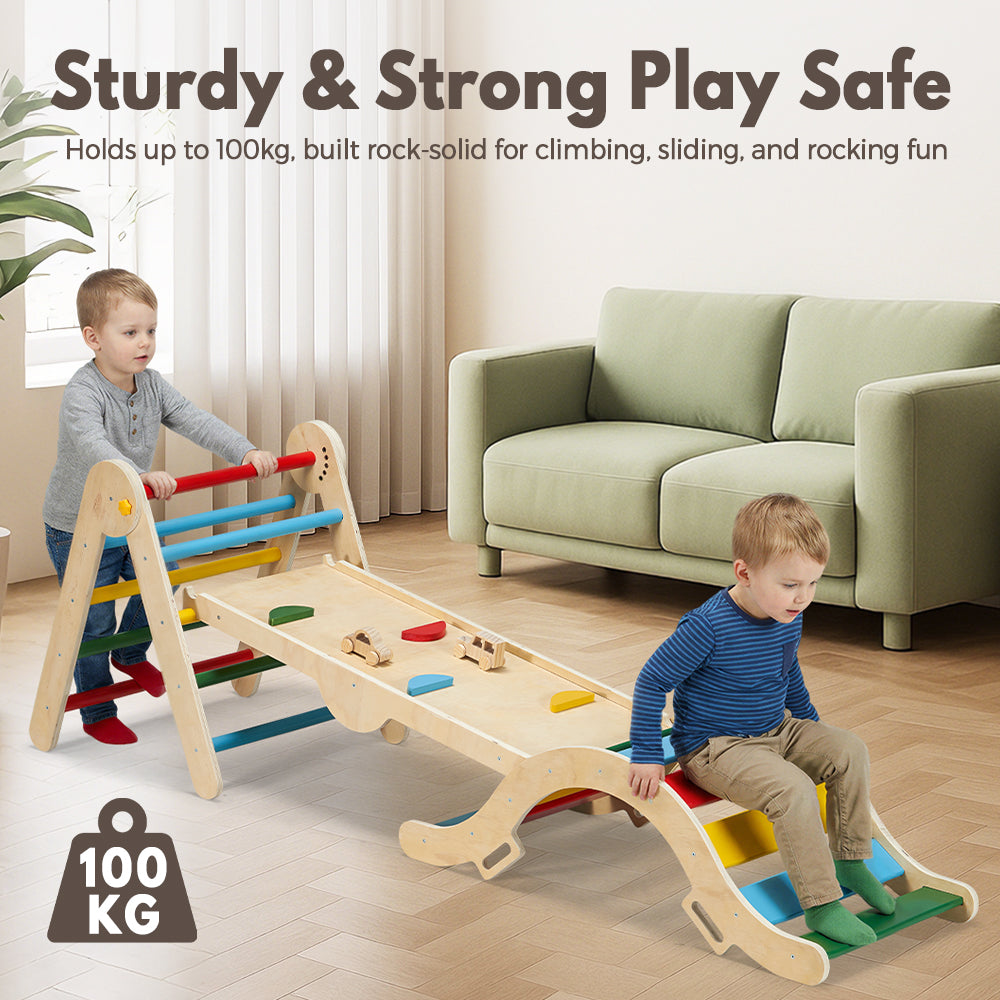 PlayPals 6-In-1 Pikler Triangle Set Wooden Montessori Climbing for Toddlers - Sunyee