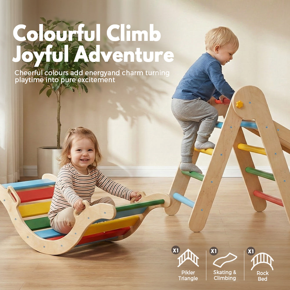 PlayPals 6-In-1 Pikler Triangle Set Wooden Montessori Climbing for Toddlers - Sunyee