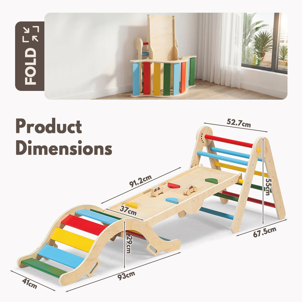 PlayPals 6-In-1 Pikler Triangle Set Wooden Montessori Climbing for Toddlers - Sunyee