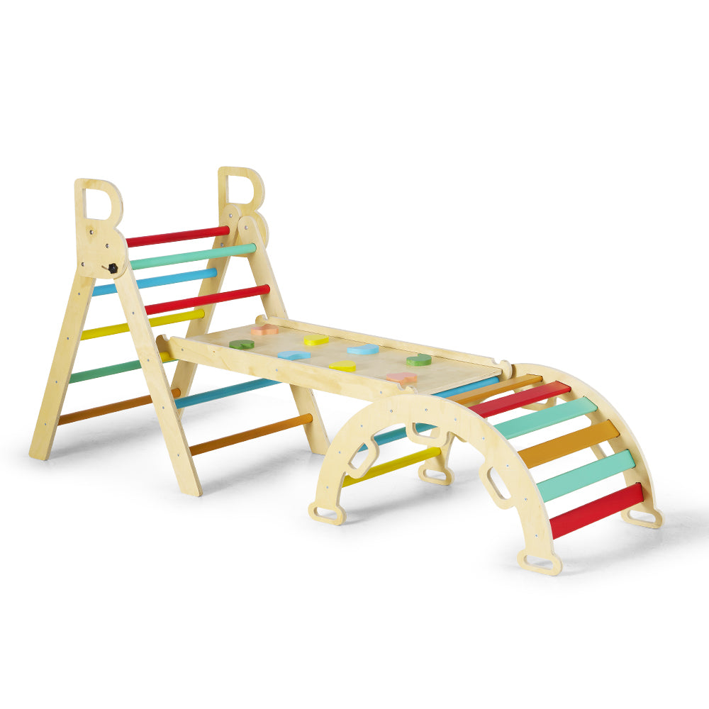 PlayPals 7-In-1 Pikler Triangle Set Wooden Montessori Climbing for Toddlers - Sunyee