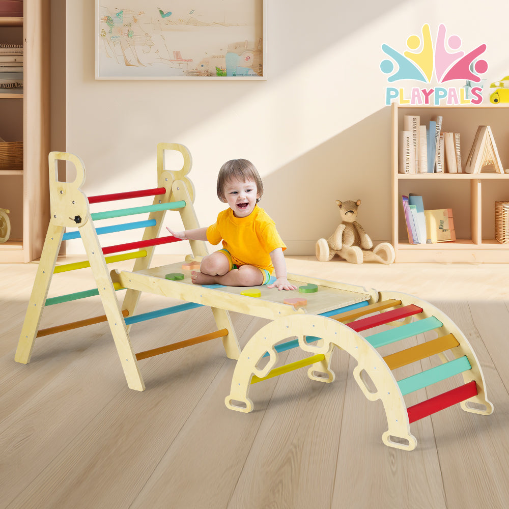PlayPals 7-In-1 Pikler Triangle Set Wooden Montessori Climbing for Toddlers - Sunyee