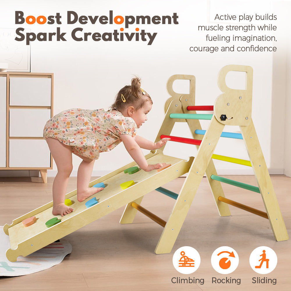 PlayPals 7-In-1 Pikler Triangle Set Wooden Montessori Climbing for Toddlers - Sunyee