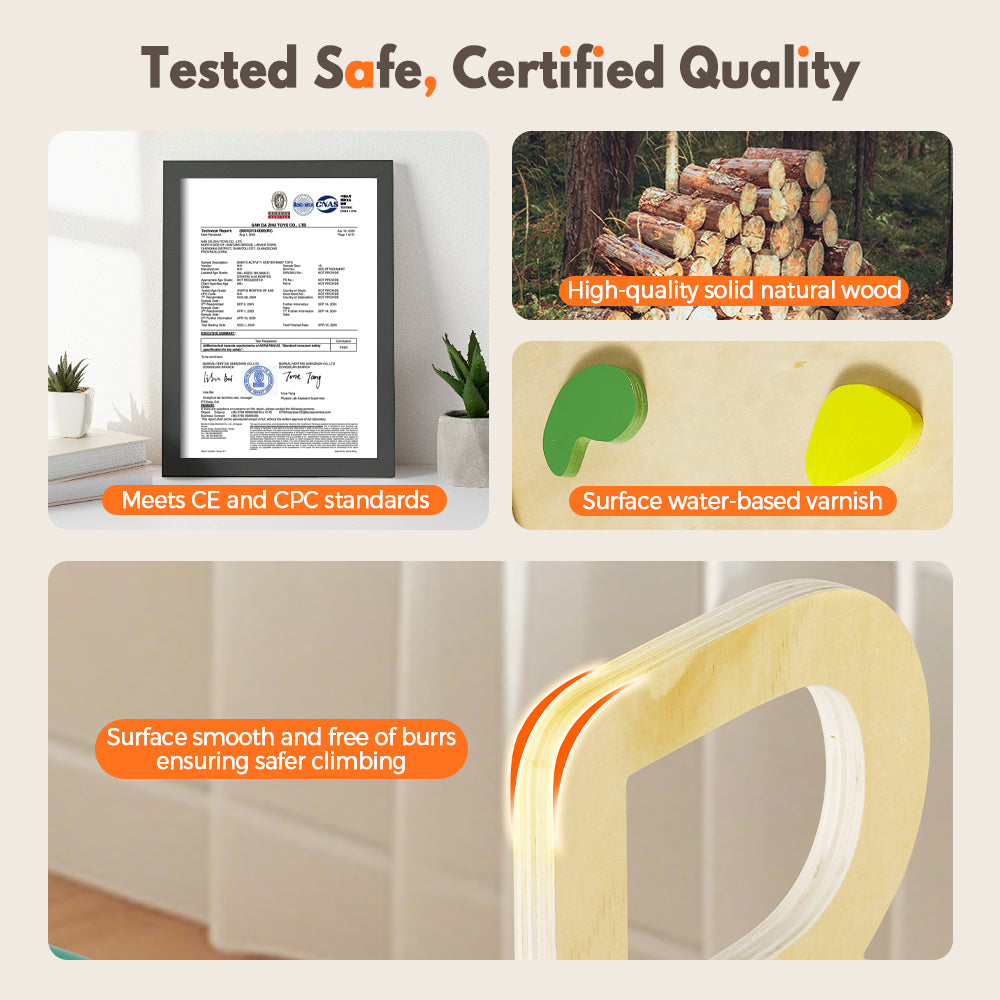 PlayPals 7-In-1 Pikler Triangle Set Wooden Montessori Climbing for Toddlers - Sunyee