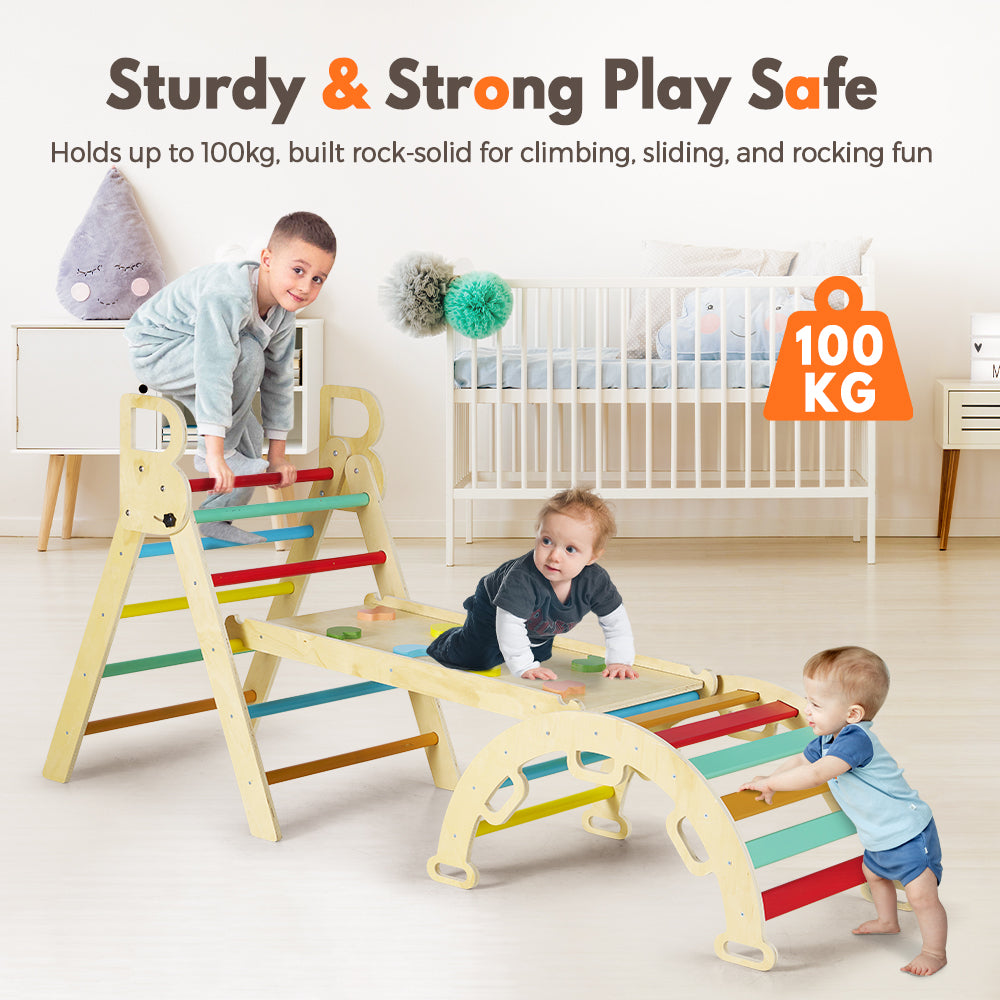 PlayPals 7-In-1 Pikler Triangle Set Wooden Montessori Climbing for Toddlers - Sunyee