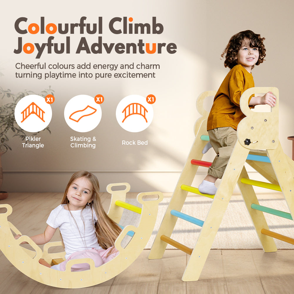 PlayPals 7-In-1 Pikler Triangle Set Wooden Montessori Climbing for Toddlers - Sunyee