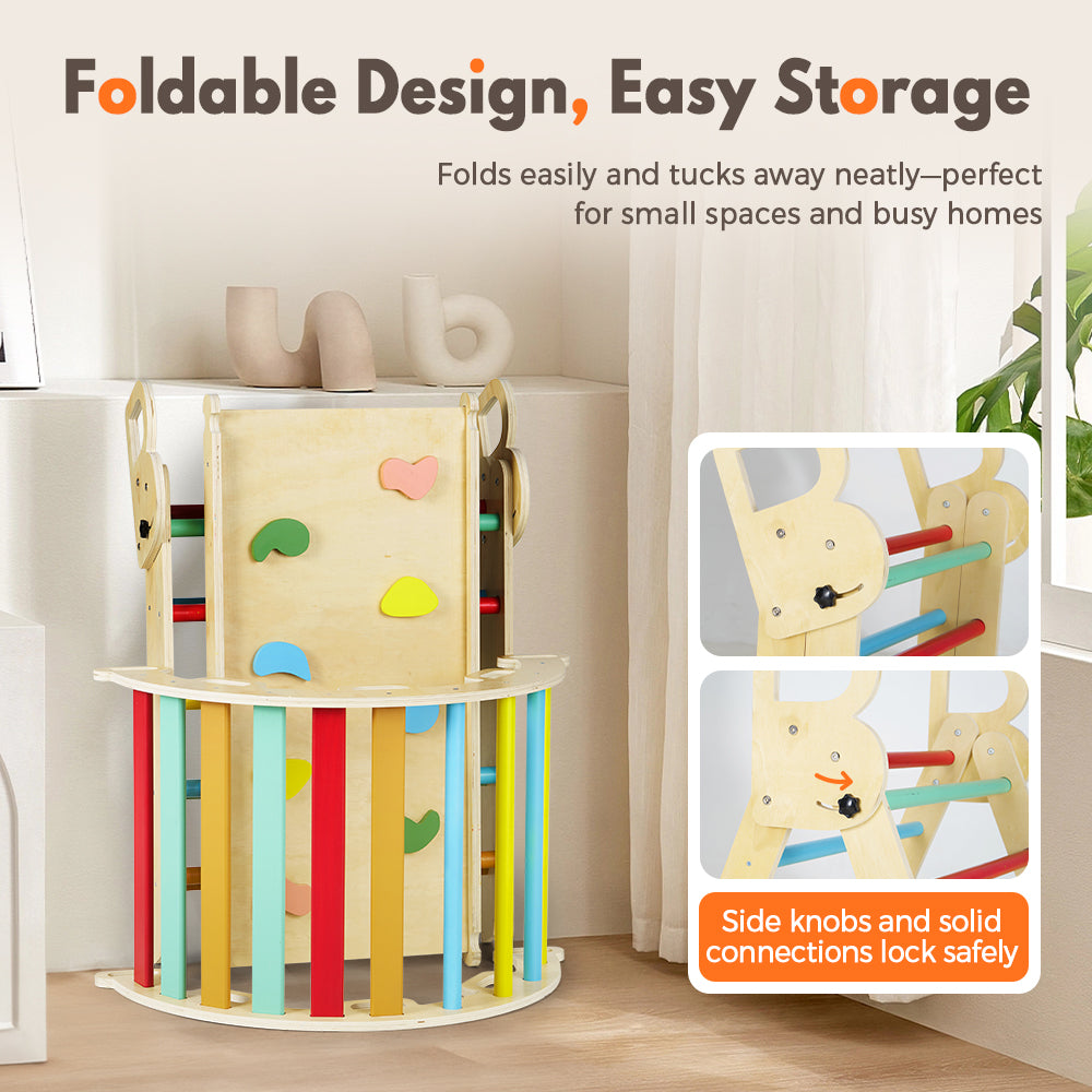 PlayPals 7-In-1 Pikler Triangle Set Wooden Montessori Climbing for Toddlers - Sunyee