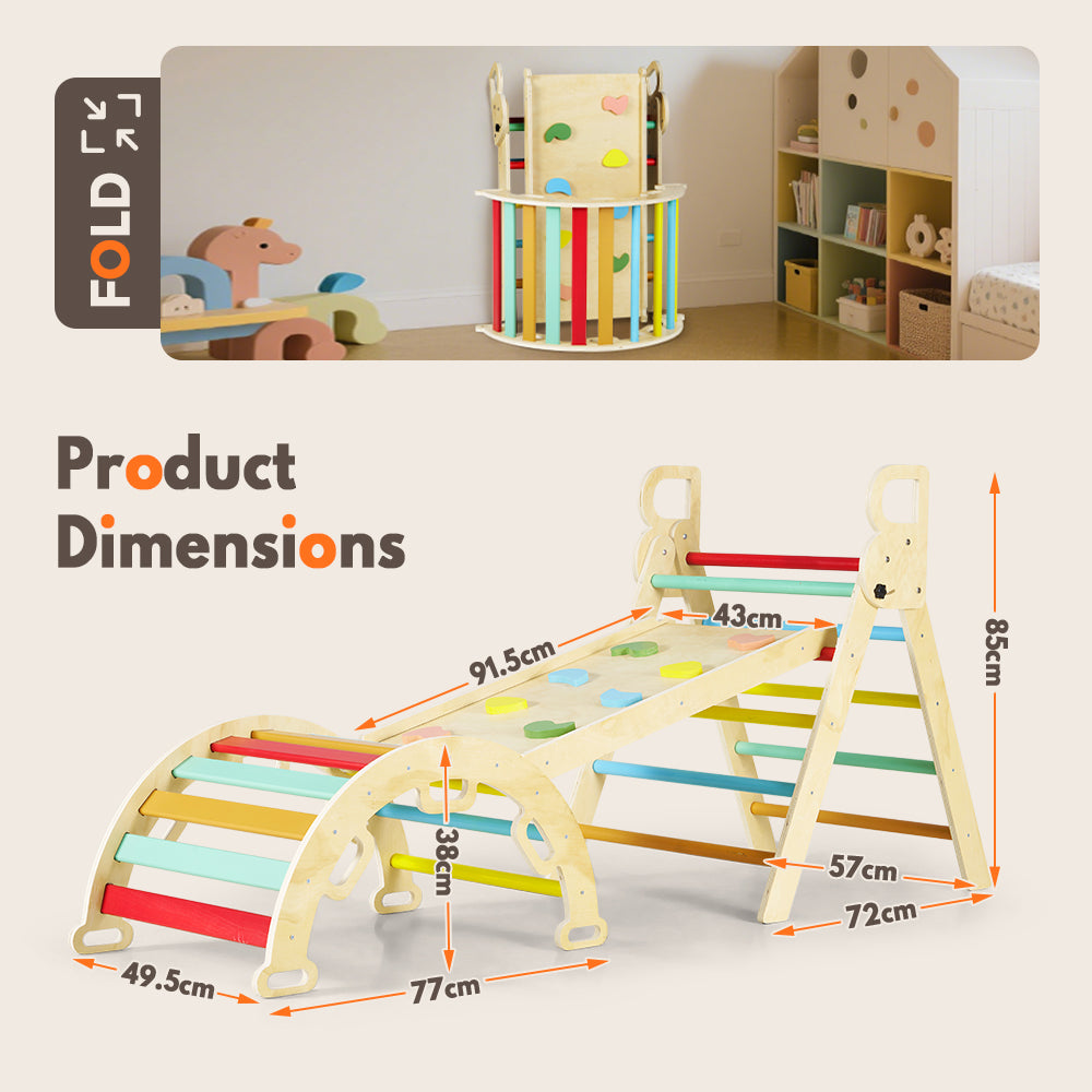 PlayPals 7-In-1 Pikler Triangle Set Wooden Montessori Climbing for Toddlers - Sunyee