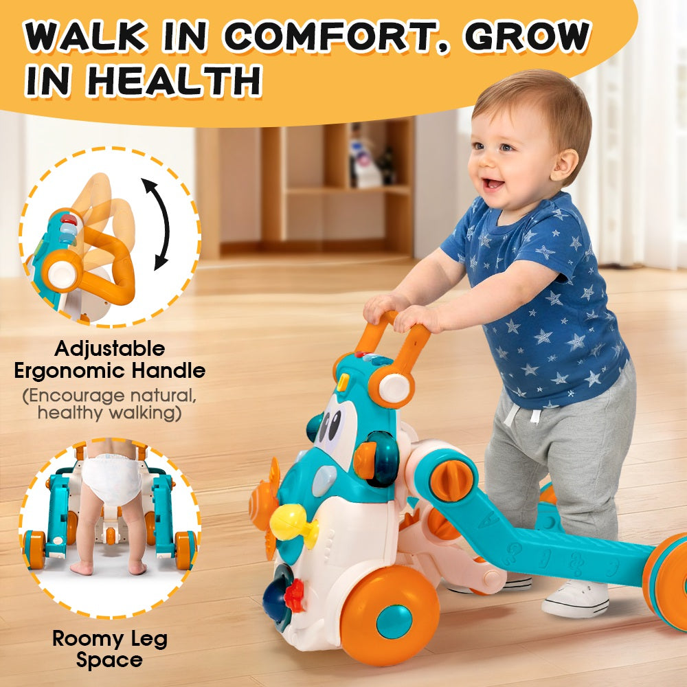 PlayPals 3-in-1 Baby Walker Cycle Scooter w/ Music 90° Rotating Head - Sunyee