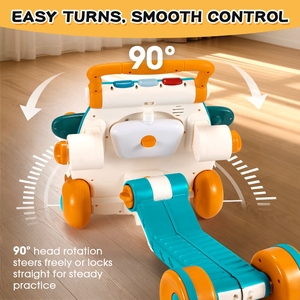 PlayPals 3-in-1 Baby Walker Cycle Scooter w/ Music 90° Rotating Head - Sunyee