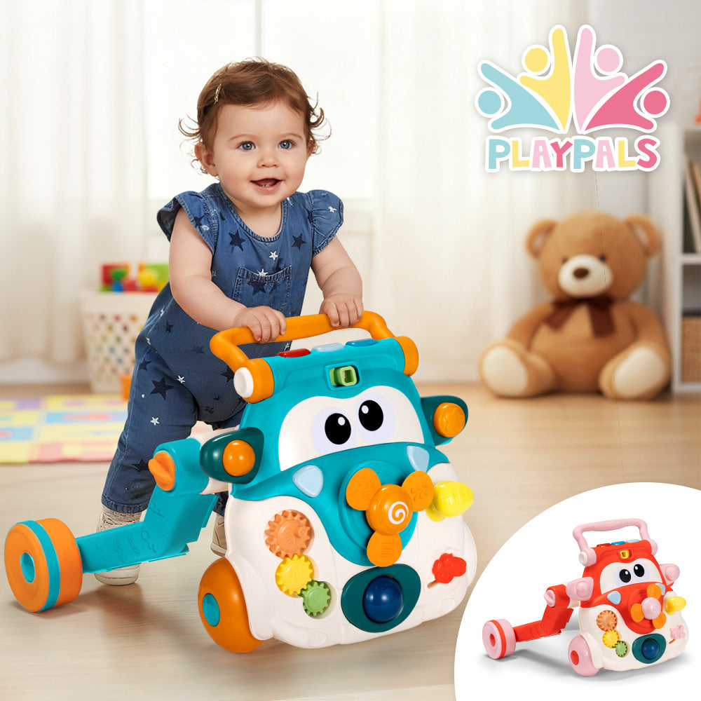 PlayPals 3-in-1 Baby Walker Cycle Scooter w/ Music 90° Rotating Head