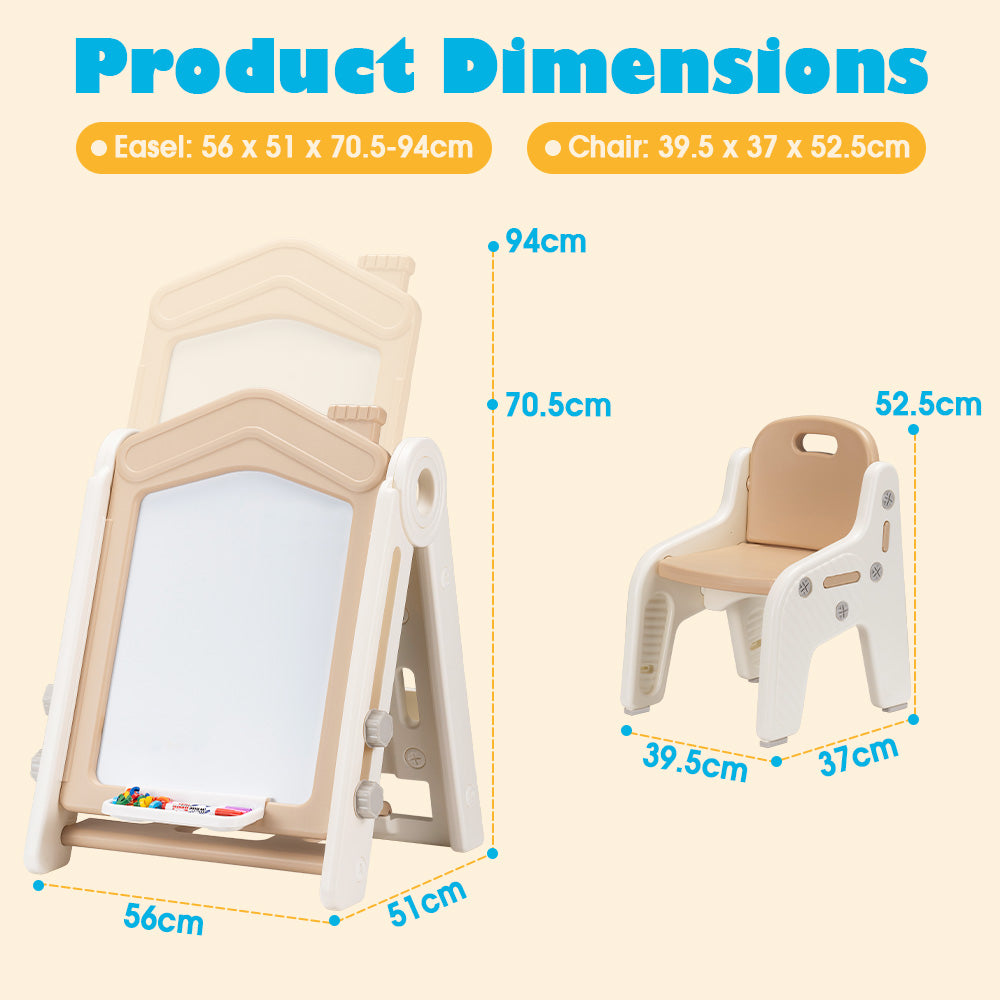 PlayPals 3-in-1 Kids Art Easel w/ Stool Whiteboard Chalkboard Height Adjustable - Sunyee
