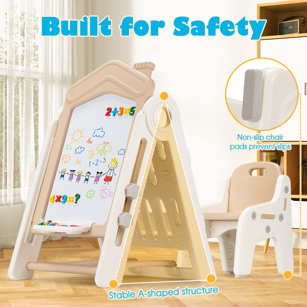 PlayPals 3-in-1 Kids Art Easel w/ Stool Whiteboard Block Board Height Adjustable - Sunyee