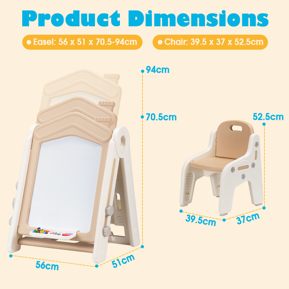 PlayPals 3-in-1 Kids Art Easel w/ Stool Whiteboard Block Board Height Adjustable - Sunyee
