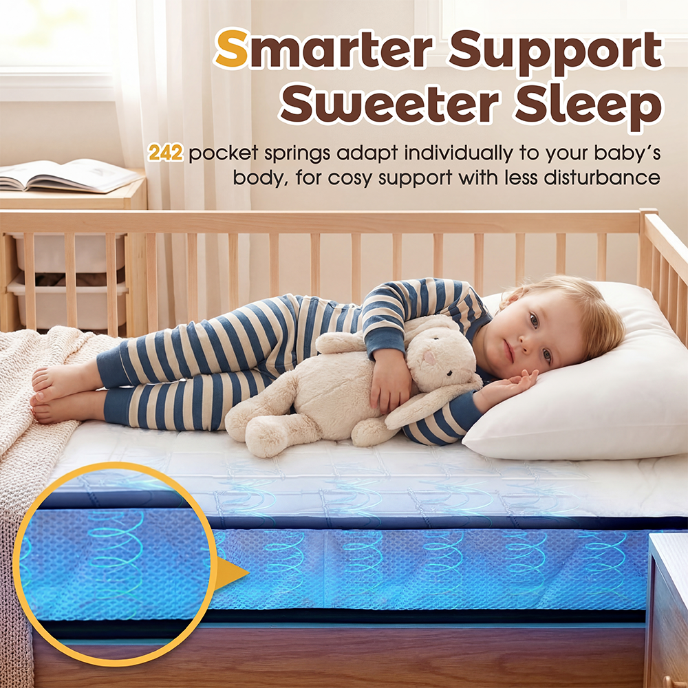 PlayPals 10CM Pocket Spring Cot Mattress Plush Foam Medium Firm for Children - Sunyee