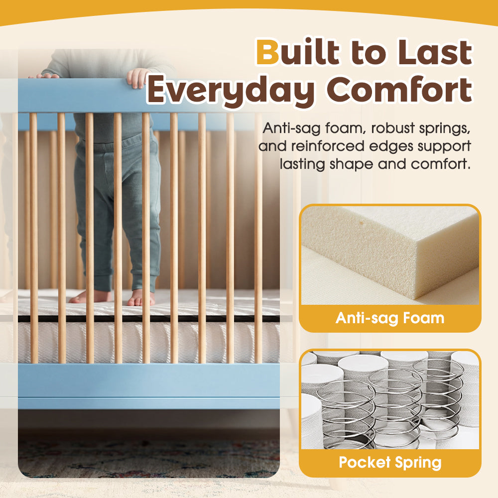 PlayPals 10CM Pocket Spring Cot Mattress Plush Foam Medium Firm for Children - Sunyee