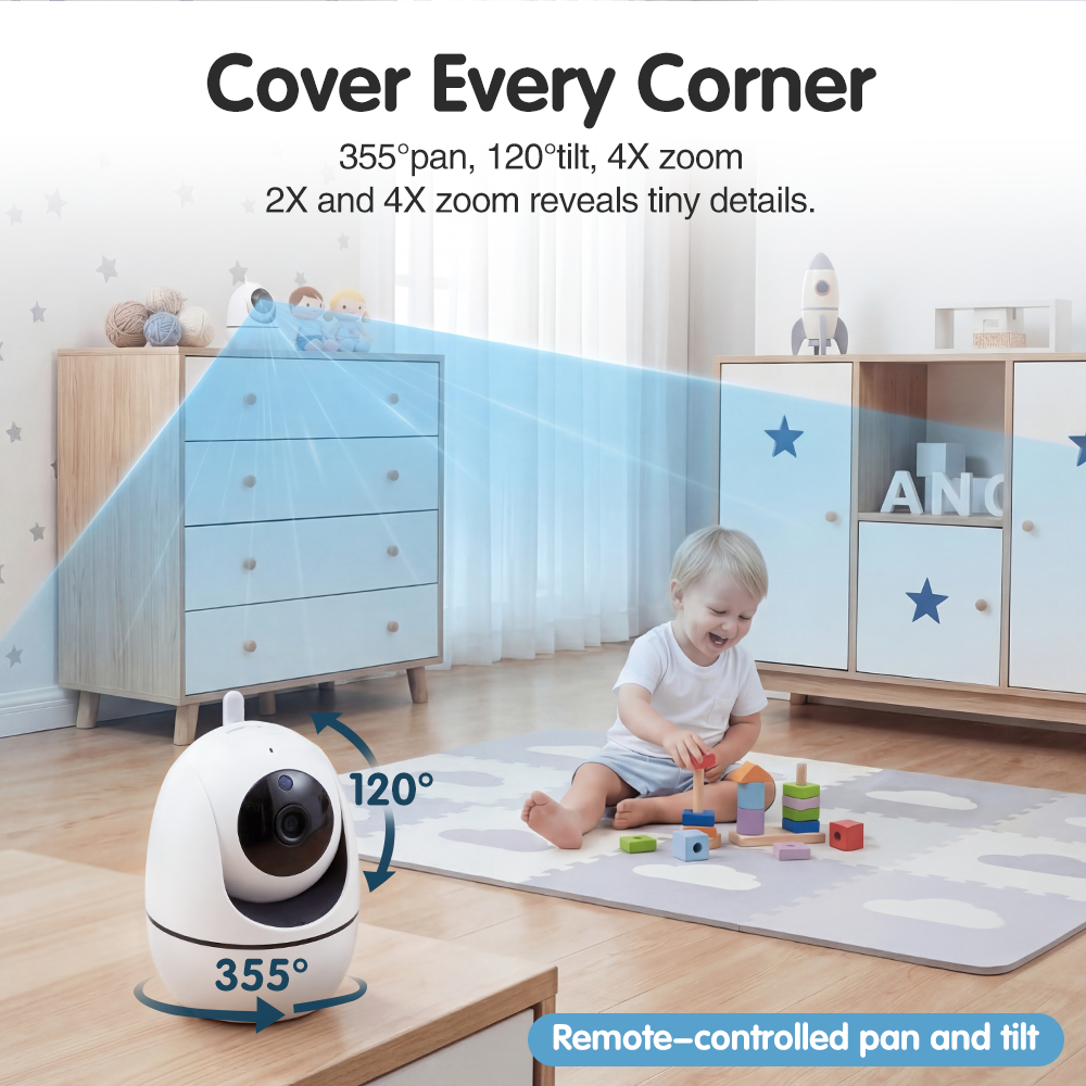 PlayPals 5" Baby Monitor with Camera No WiFi Night Vision 300m Long Range - Sunyee