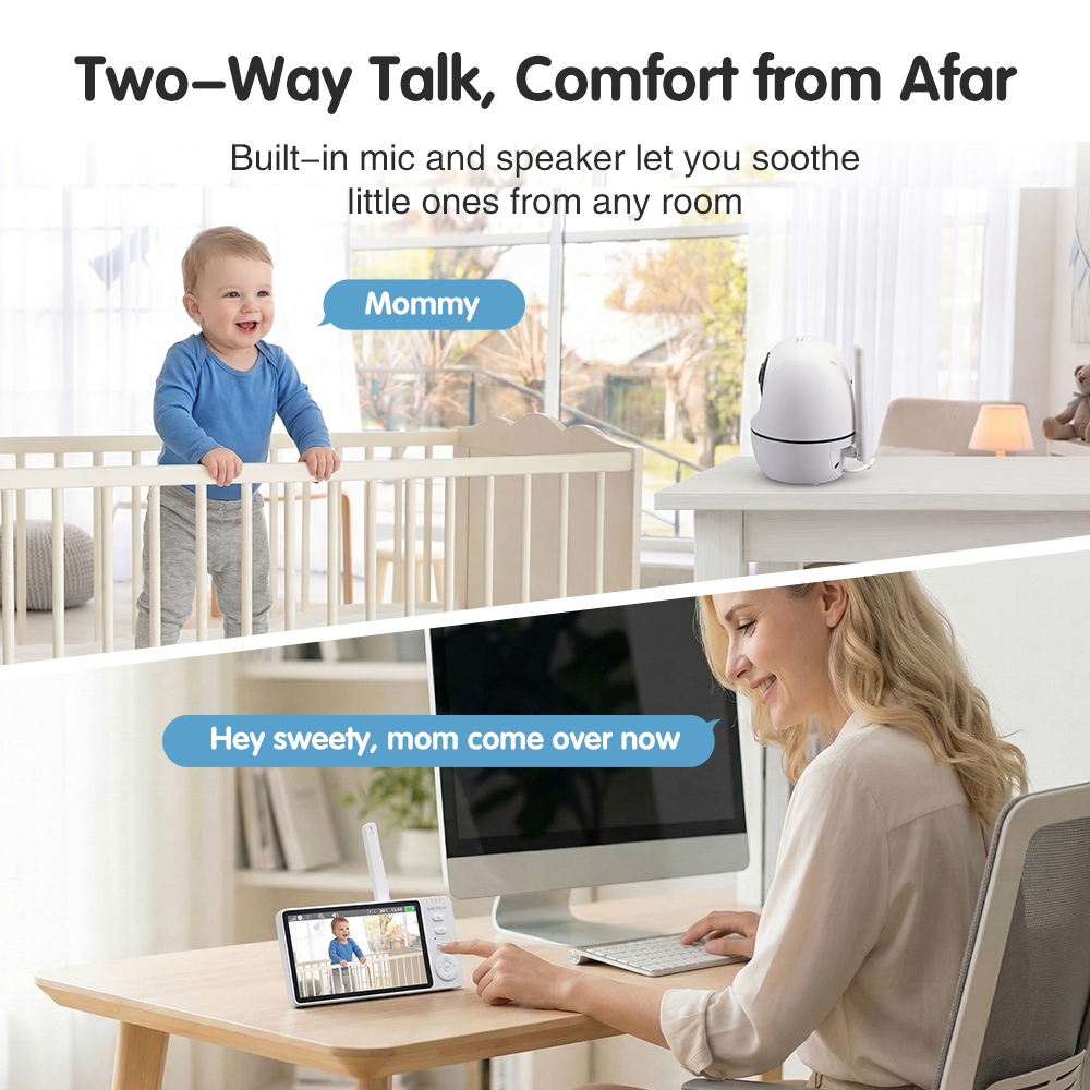 PlayPals 5" Baby Monitor with Camera No WiFi Night Vision 300m Long Range - Sunyee