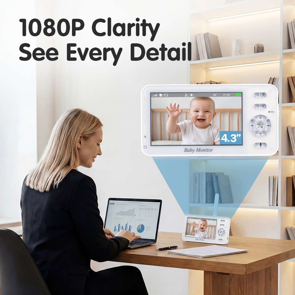 PlayPals 4.3'' Baby Monitor 1080P VOX Night Vision Mobile APP & Wireless Monitor - Sunyee