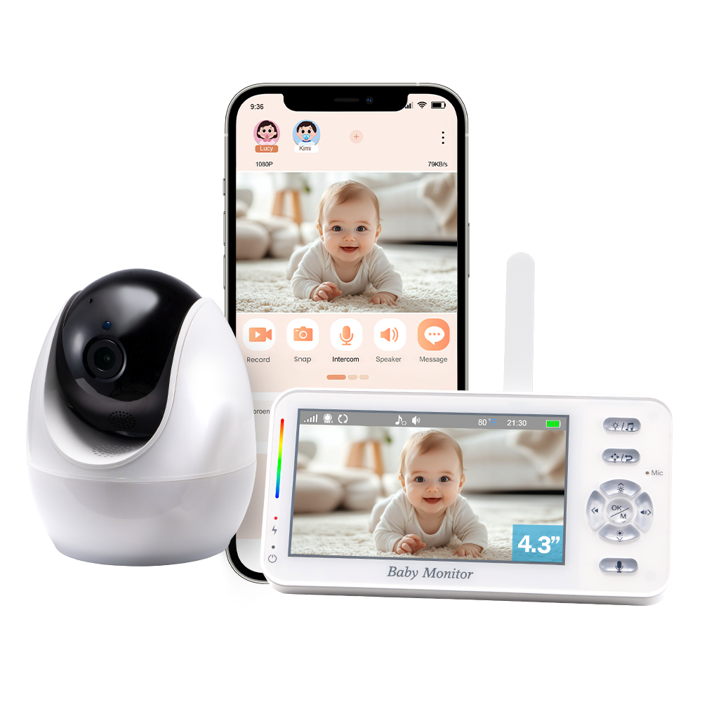 PlayPals 4.3'' Baby Monitor 1080P VOX Night Vision Mobile APP & Wireless Monitor - Sunyee