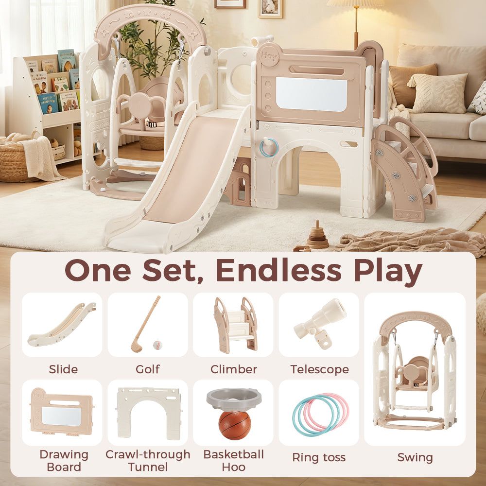 PlayPals 10-in-1 Toddler Swing Slide Set Sport & Art Indoor Outdoor Playground