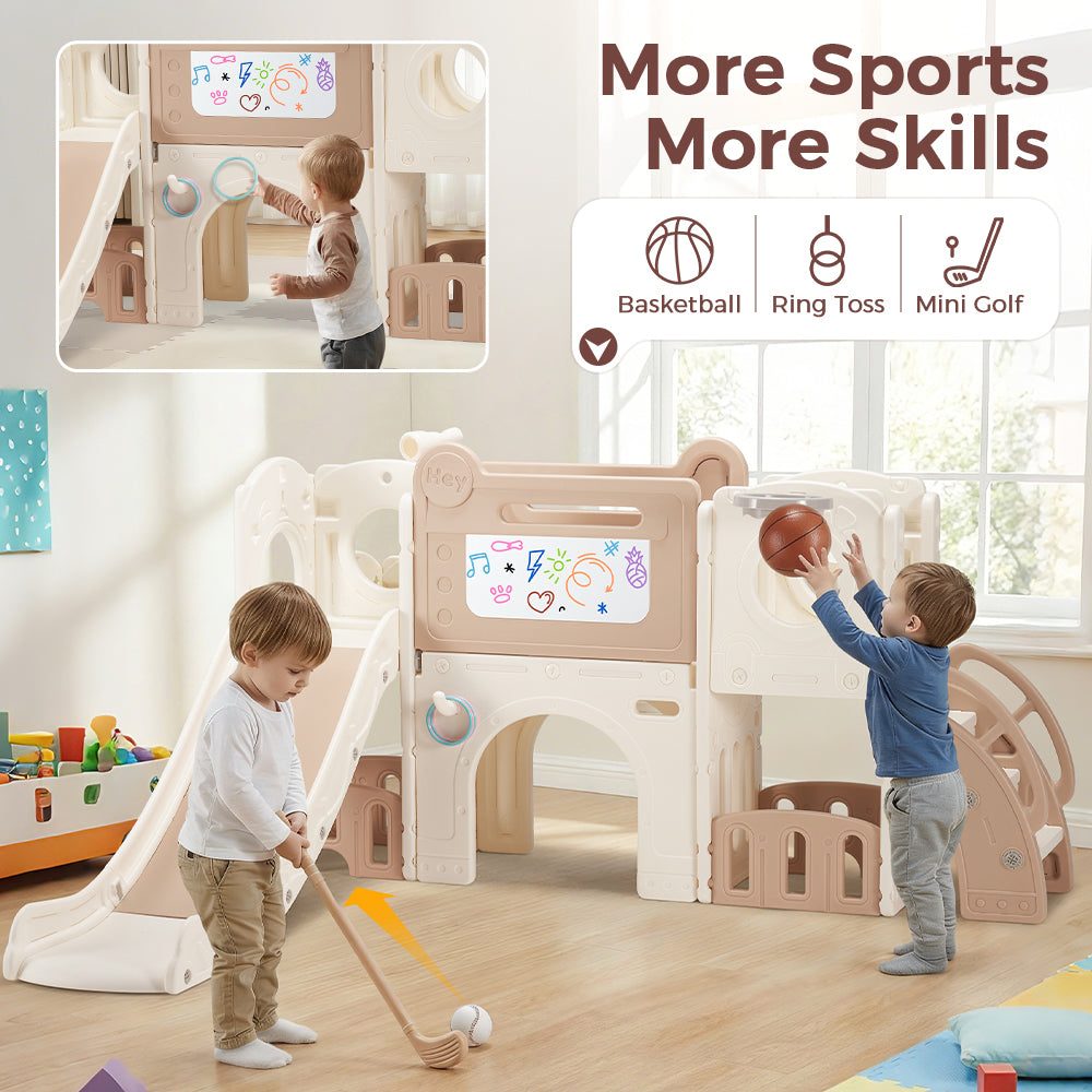 PlayPals 9-in-1 Toddler Slide Set w/ Crawl Tunnel Indoor Outdoor Playground - Sunyee