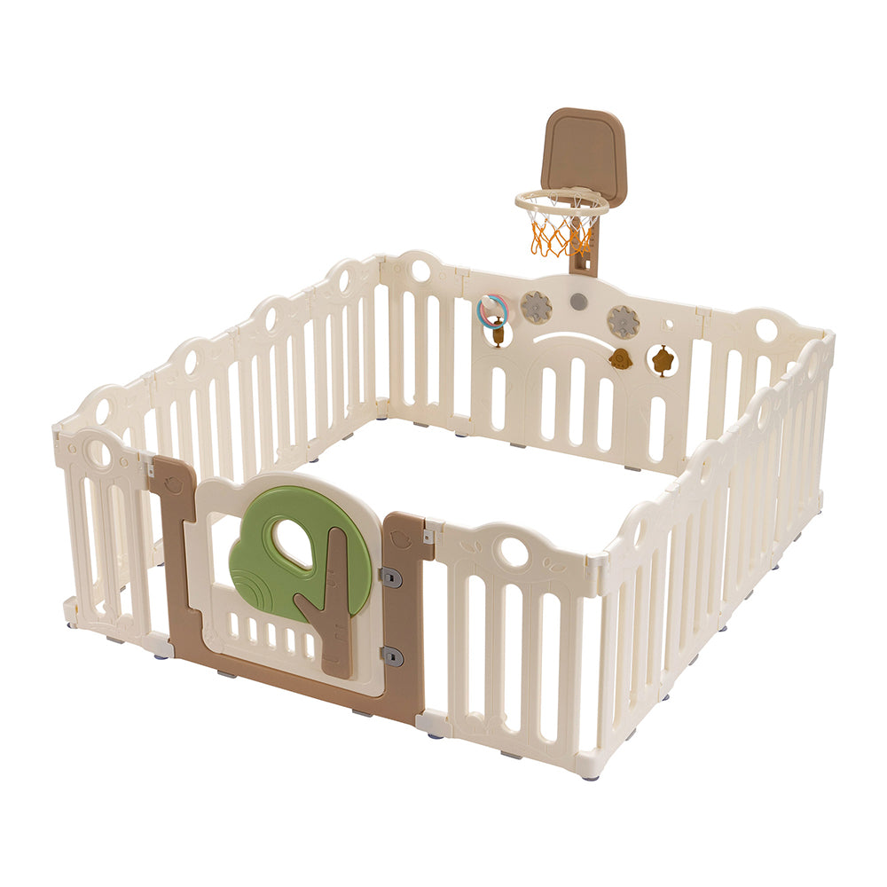 Playpals Kids Playpen Foldable Baby Safety Gate with Shoot Hoops Ring Toss