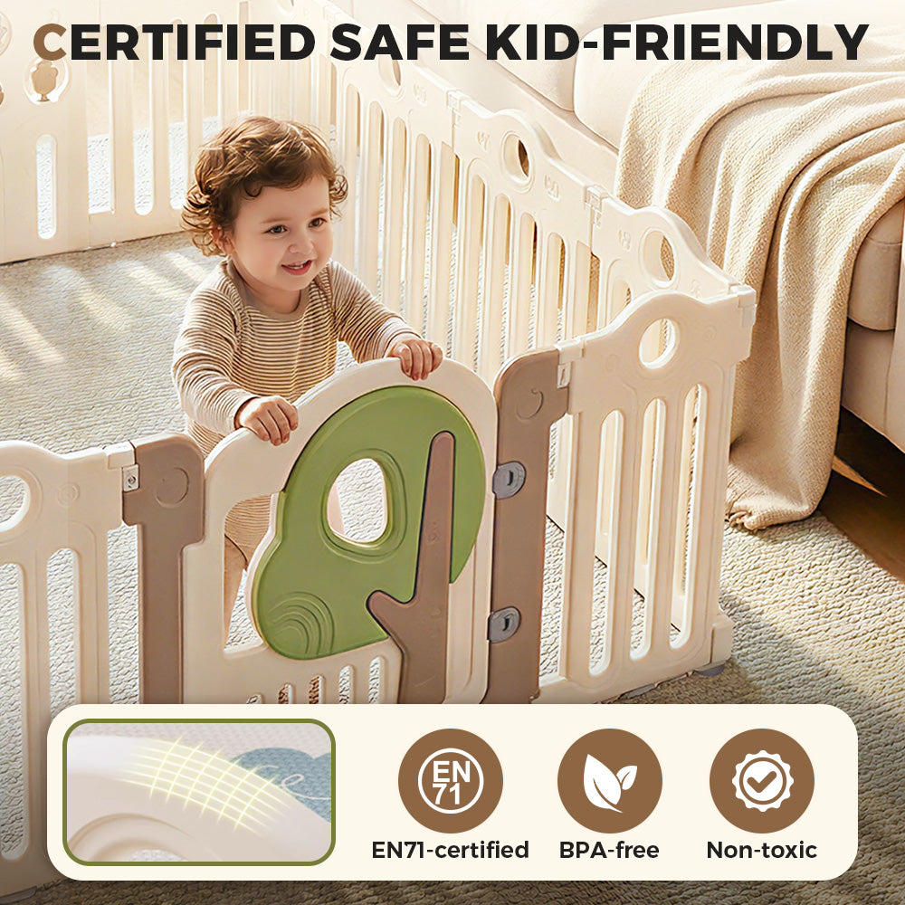 Playpals Kids Playpen Foldable Baby Safety Gate with Shoot Hoops Ring Toss