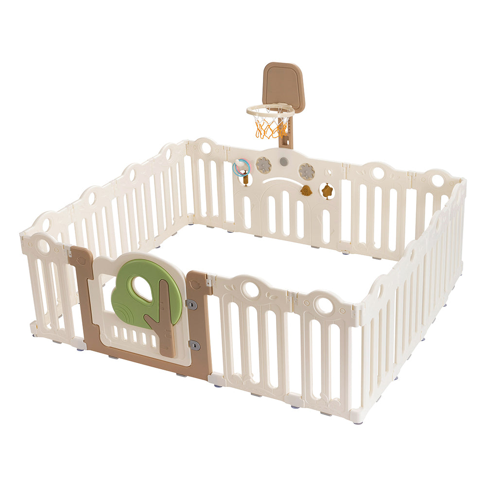 Playpals Kids Playpen Foldable Baby Safety Gate with Shoot Hoops Ring Toss