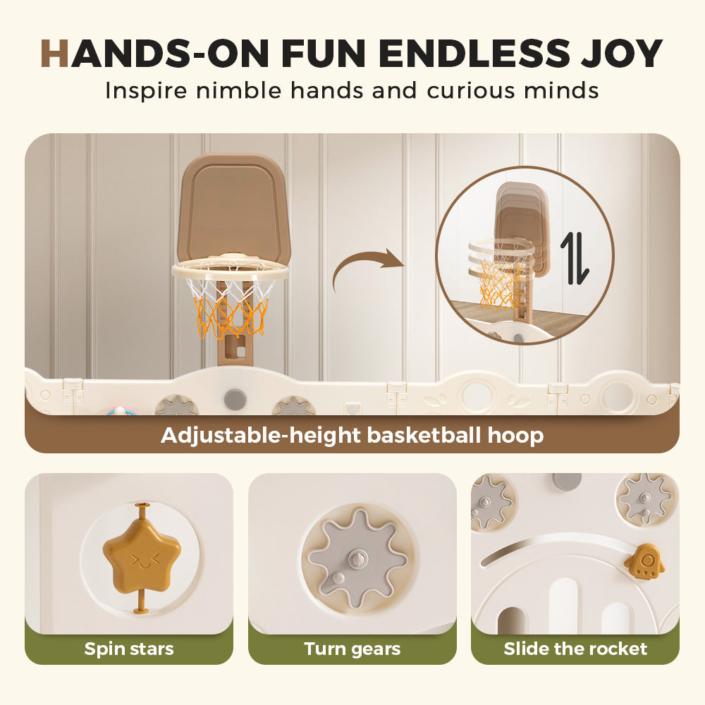 Playpals Kids Playpen Foldable Baby Safety Gate with Shoot Hoops Ring Toss