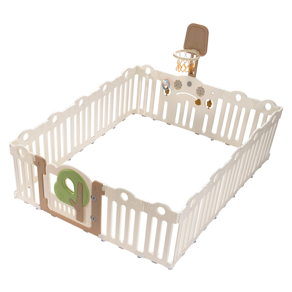Playpals Kids Playpen Foldable Baby Safety Gate with Shoot Hoops Ring Toss